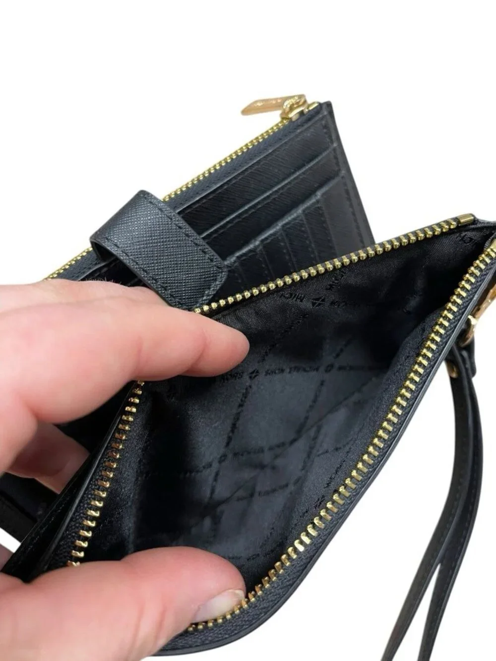 Michael Kors Large Leather Black Double Zip Smartphone Wristlet Wallet
